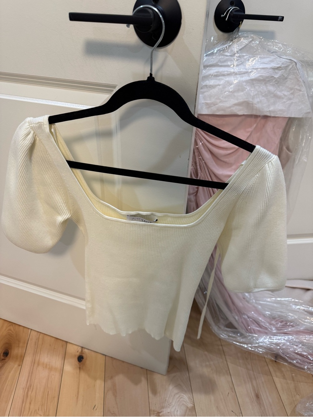 INTERMIX Ribbed Square-Neck Puff Sleeve Top - Pale Yellow